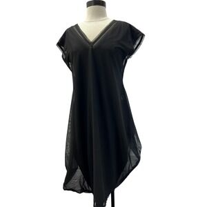 Marie Saint Pierre Mesh Overlay Dress Womens S Black Excellent Asymmetric V-Neck